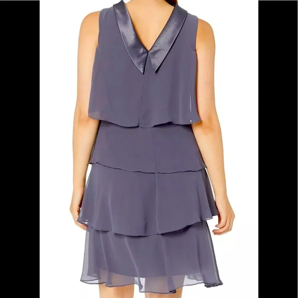 Women’s Formal Dress SLNY Shift Gray Size 18 Jewel Strap Tiered Sleeveless Gown - Picture 6 of 7
